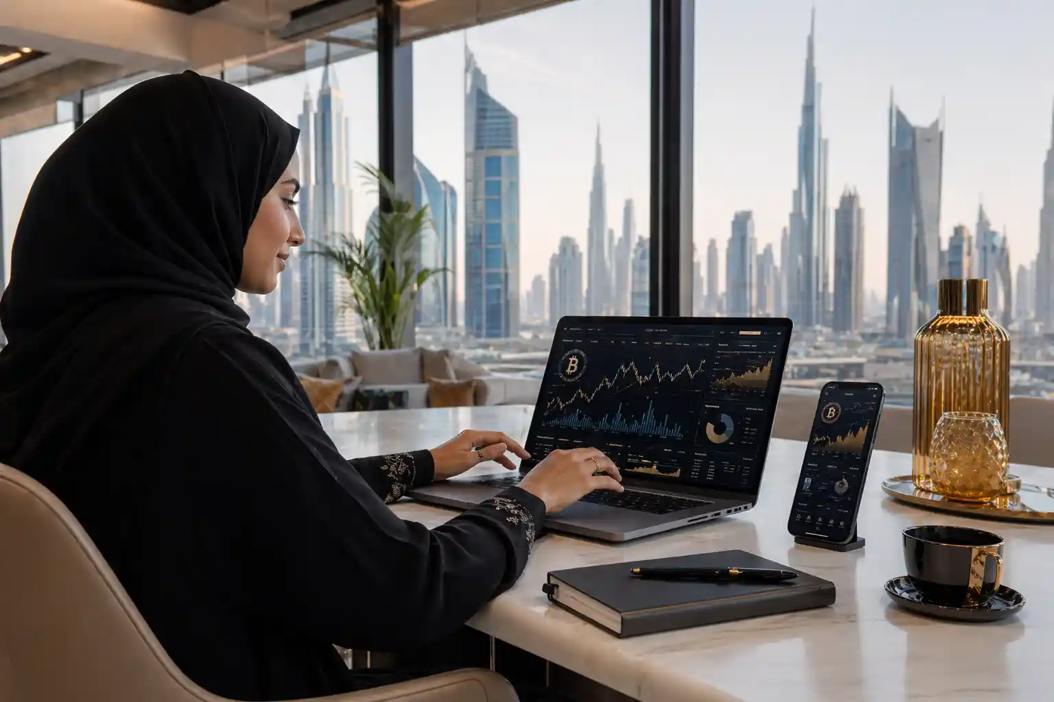 Modern UAE fintech setup representing the process of comparing crypto exchanges in Dubai