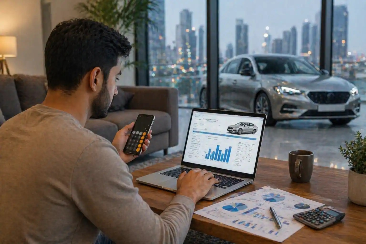 Car loan calculator UAE showing EMI calculation on laptop
