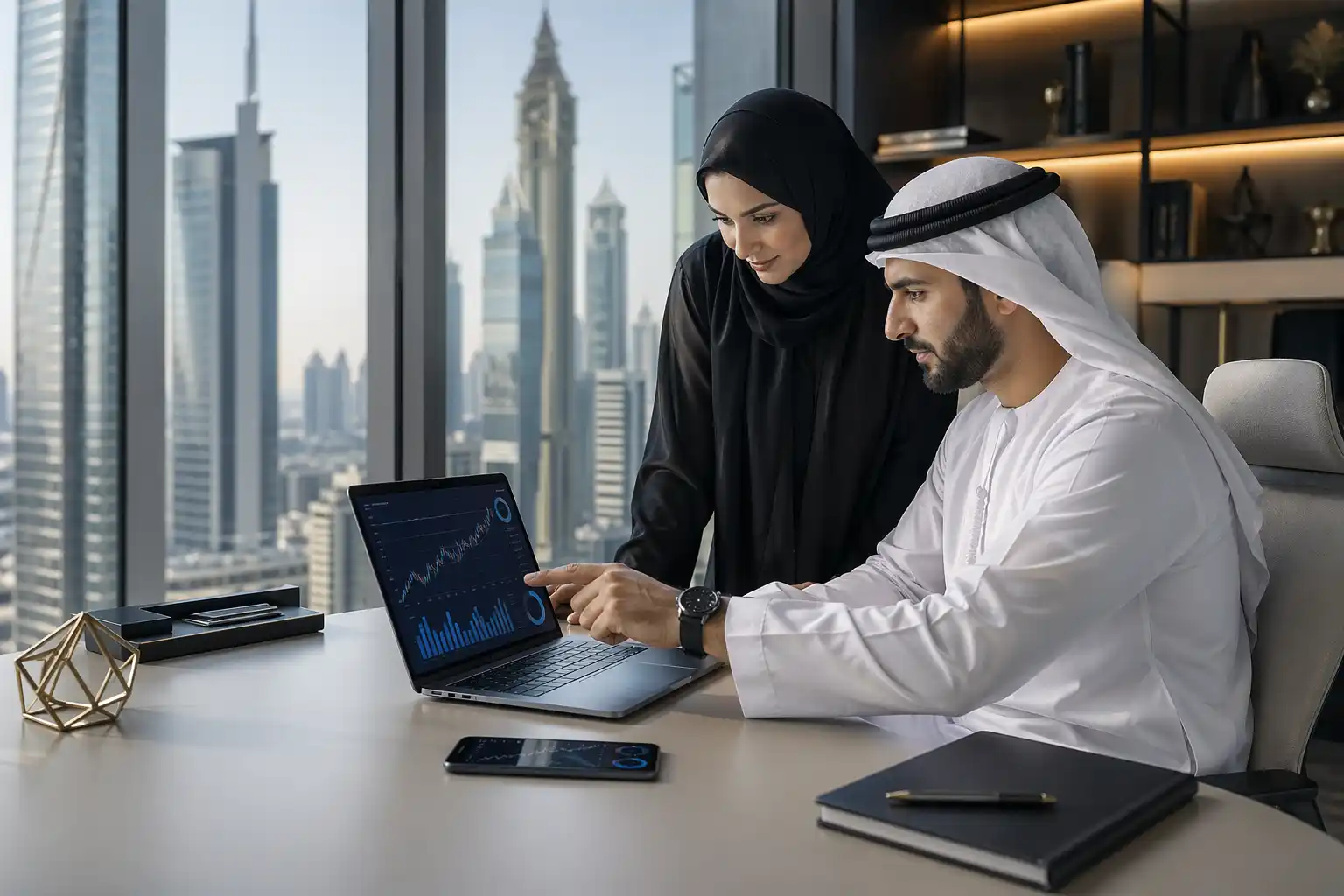 Modern UAE fintech environment representing cryptocurrency adoption, opportunity, and risk in Dubai