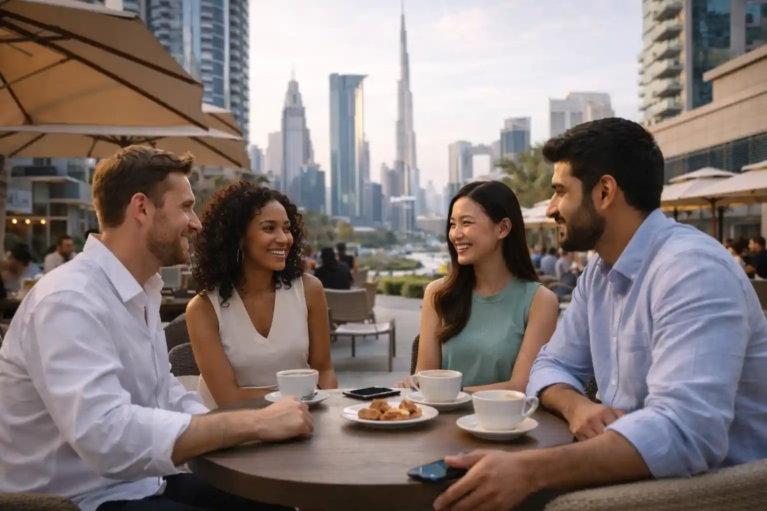 Expats enjoying modern lifestyle in Dubai city environment