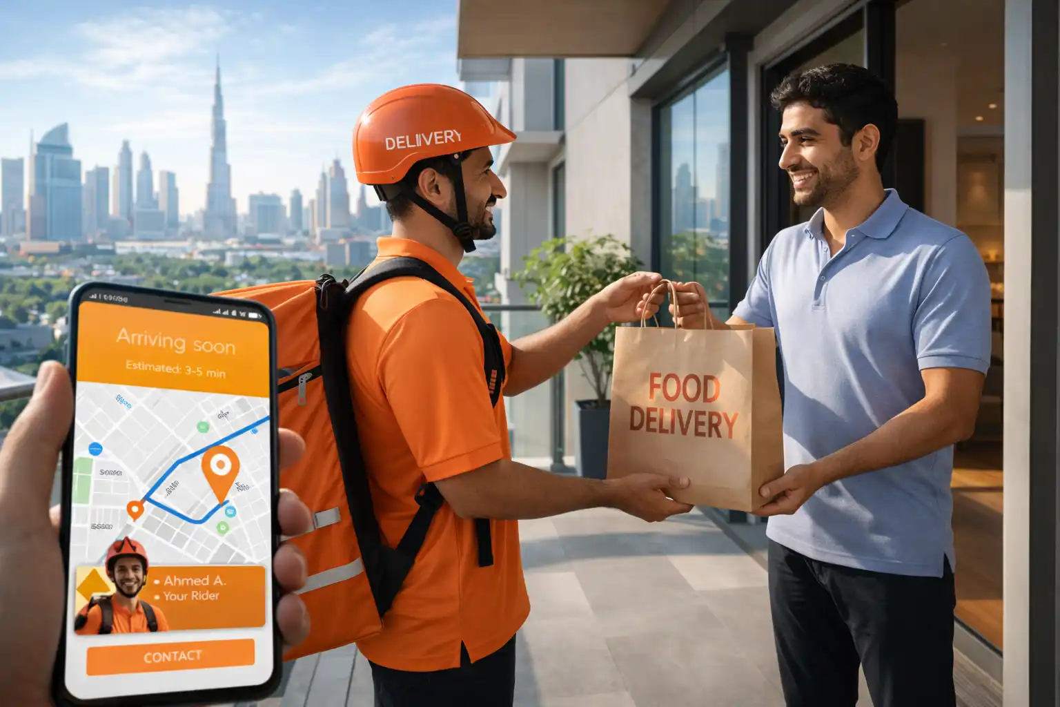 food delivery service in Dubai with rider and customer