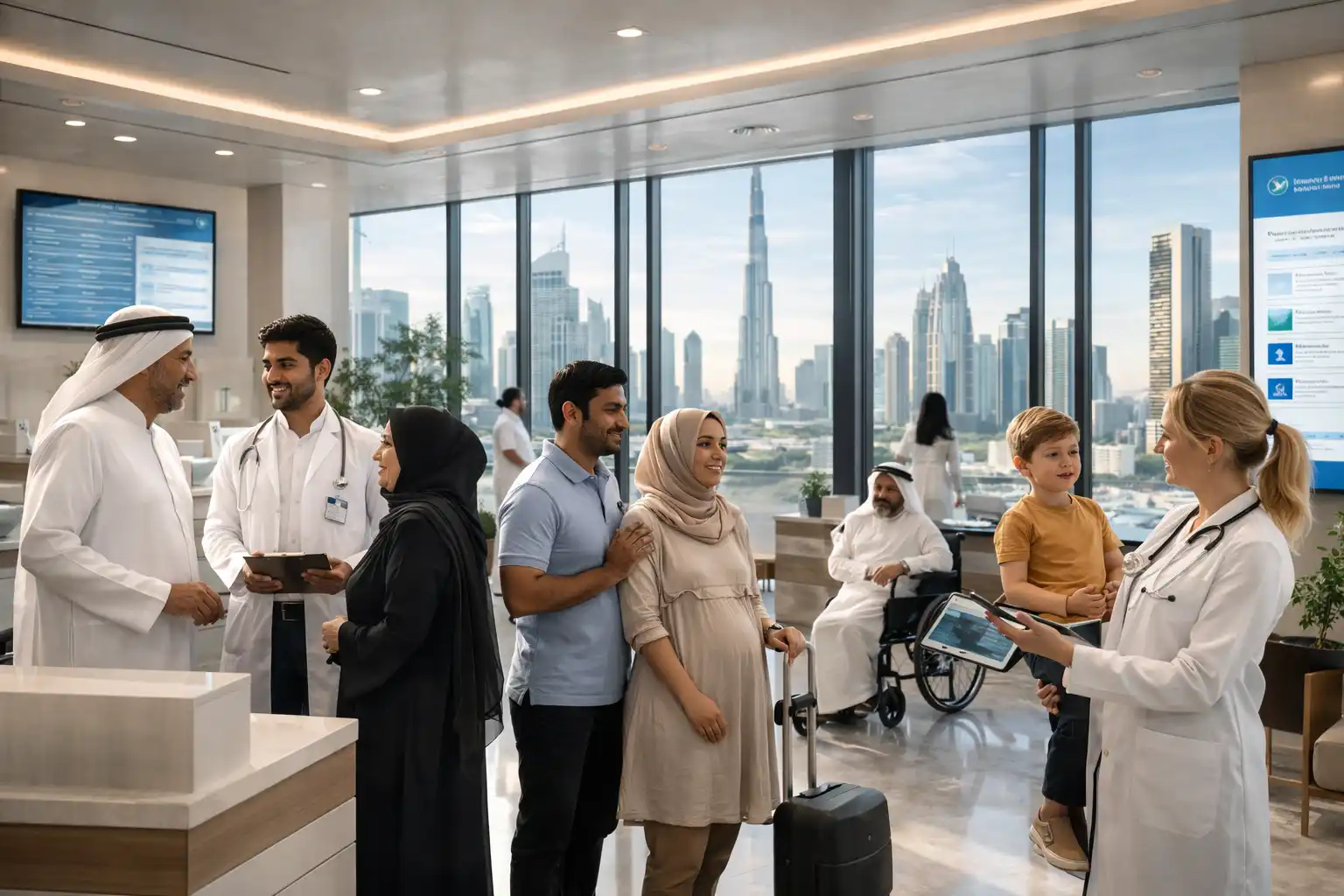 Patients at a modern UAE hospital using healthcare services with insurance coverage