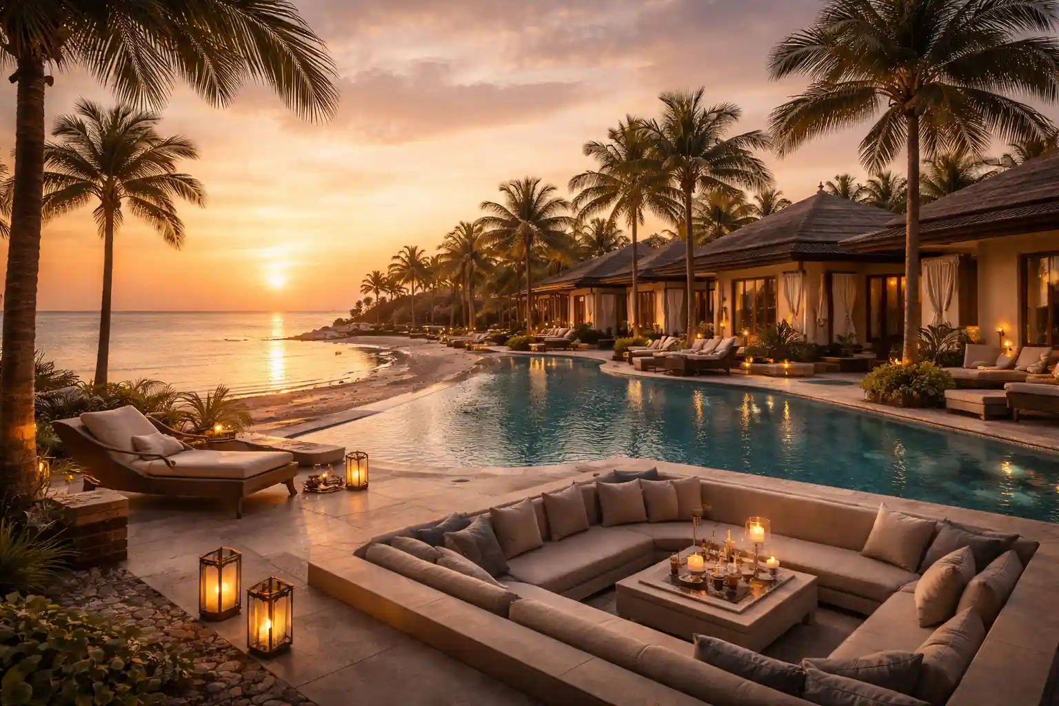 Luxury UAE beachfront resort with private villas and sunset view