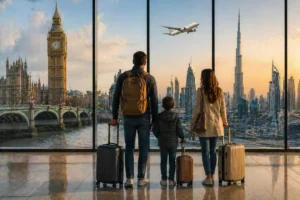 Moving to Dubai from UK showing travel and relocation scene