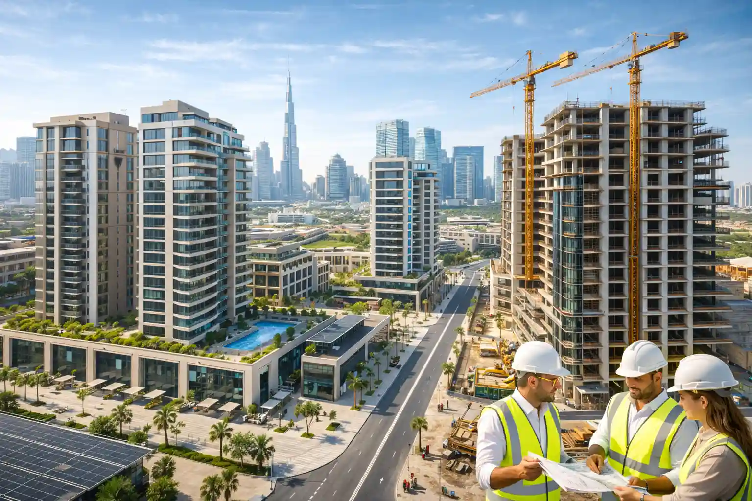 Modern real estate development project in UAE with skyline view