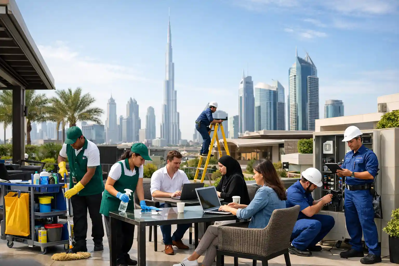 Professionals working in different service industries in UAE city environment