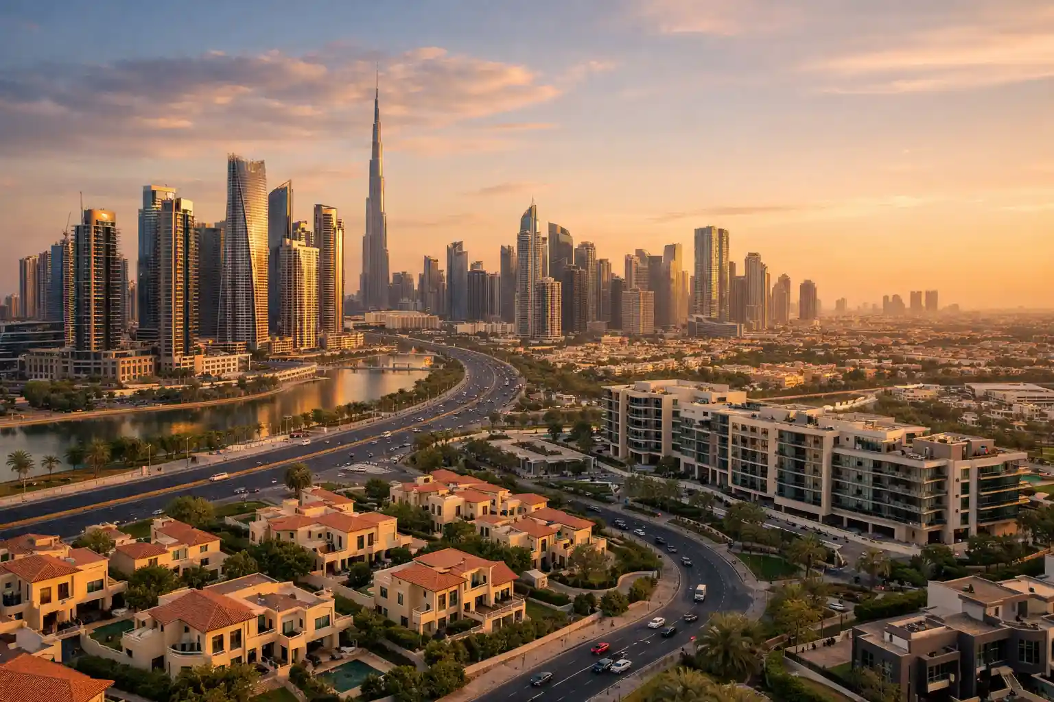 UAE skyline showing modern real estate developments and residential communities