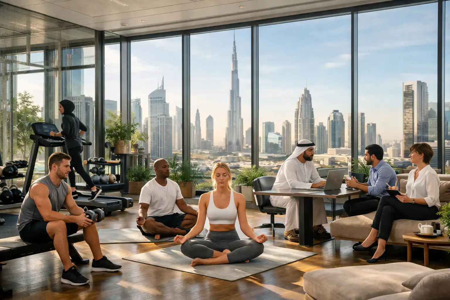 A modern Dubai wellness scene reflecting how residents are prioritizing health in 2026.
