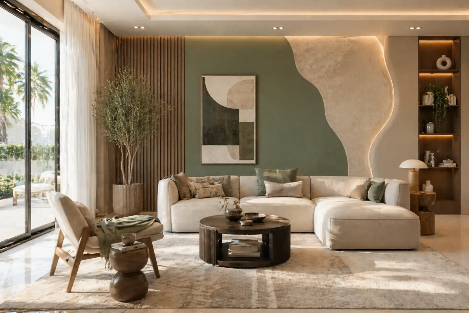Modern living room in UAE with stylish wall paint colors and design