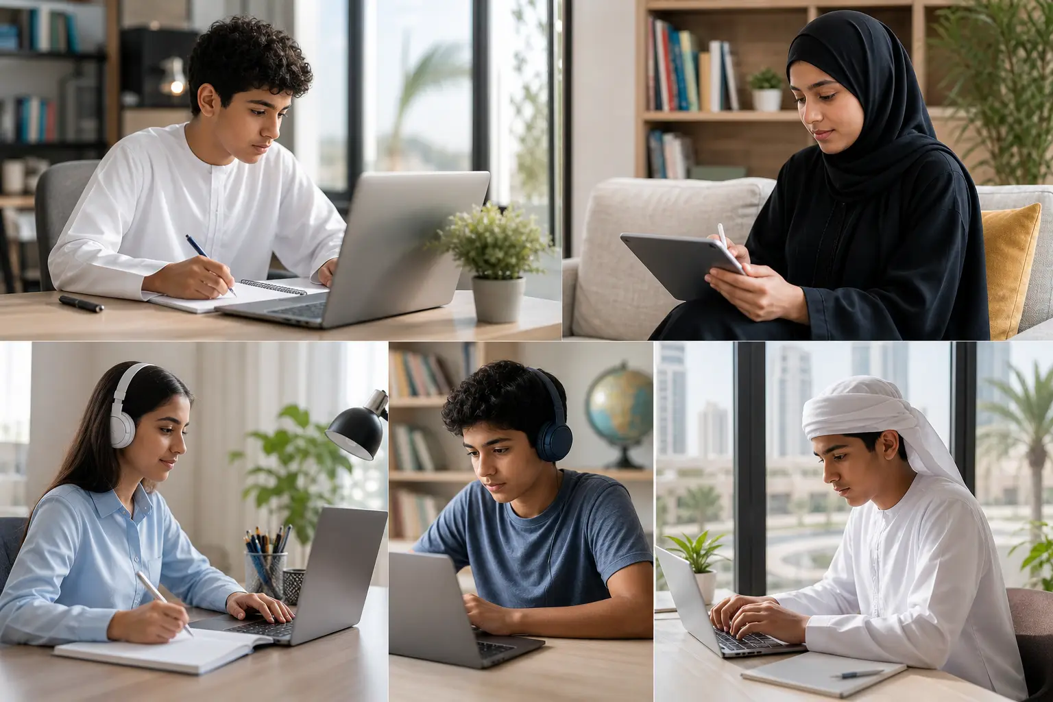Students in UAE using laptops and tablets for online learning