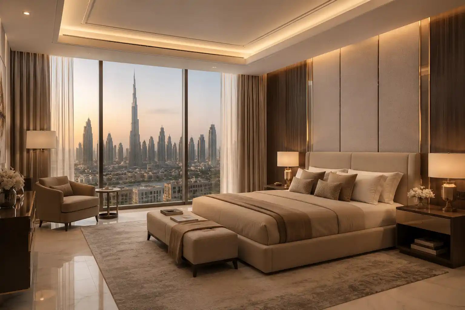 Modern luxury bedroom interior design trend in Dubai for 2026