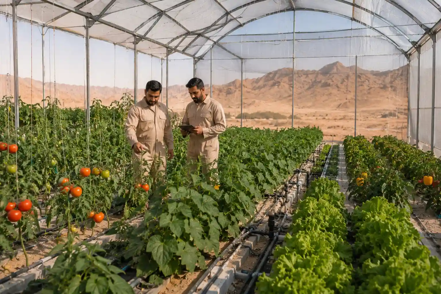 Modern crop farming in UAE greenhouse agriculture system