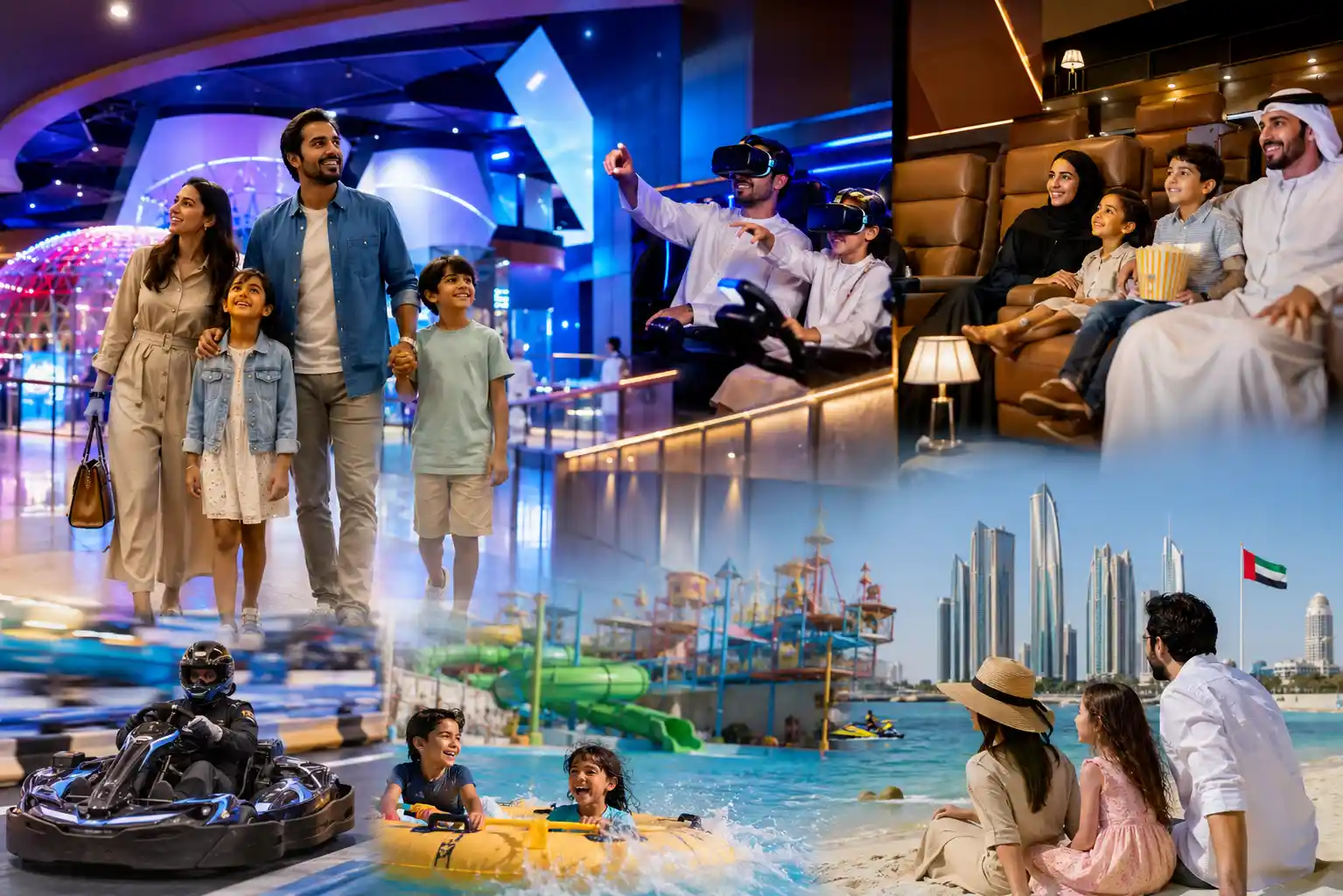 Family enjoying entertainment attractions in UAE during weekend