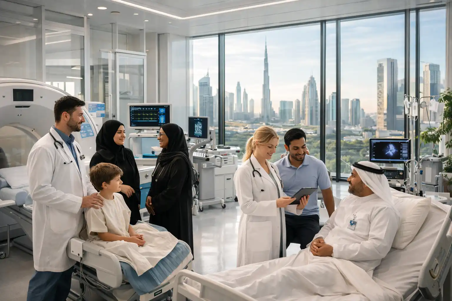 Modern UAE hospital with doctors providing advanced healthcare services