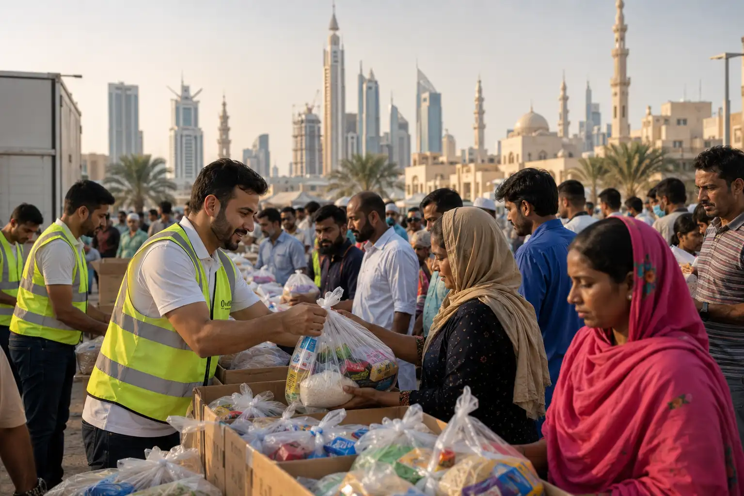Charity volunteers providing humanitarian support in Dubai