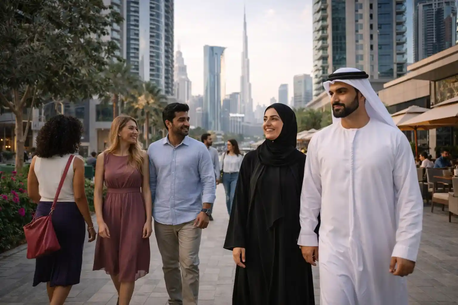 Daily life in Dubai with modern urban environment and diverse residents