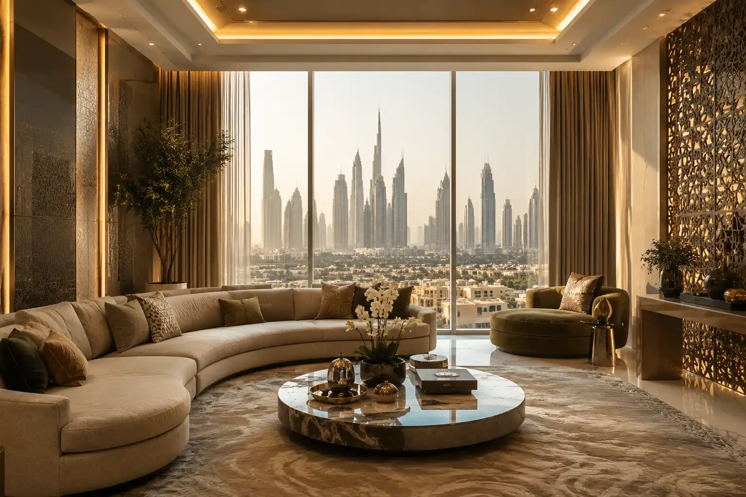 Elegant luxury living room interior design in a modern UAE home