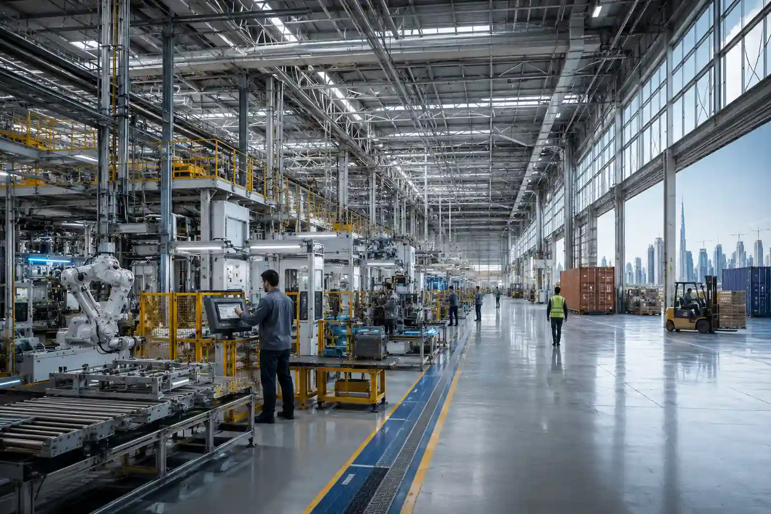 Modern manufacturing factory and industrial production facility in Dubai