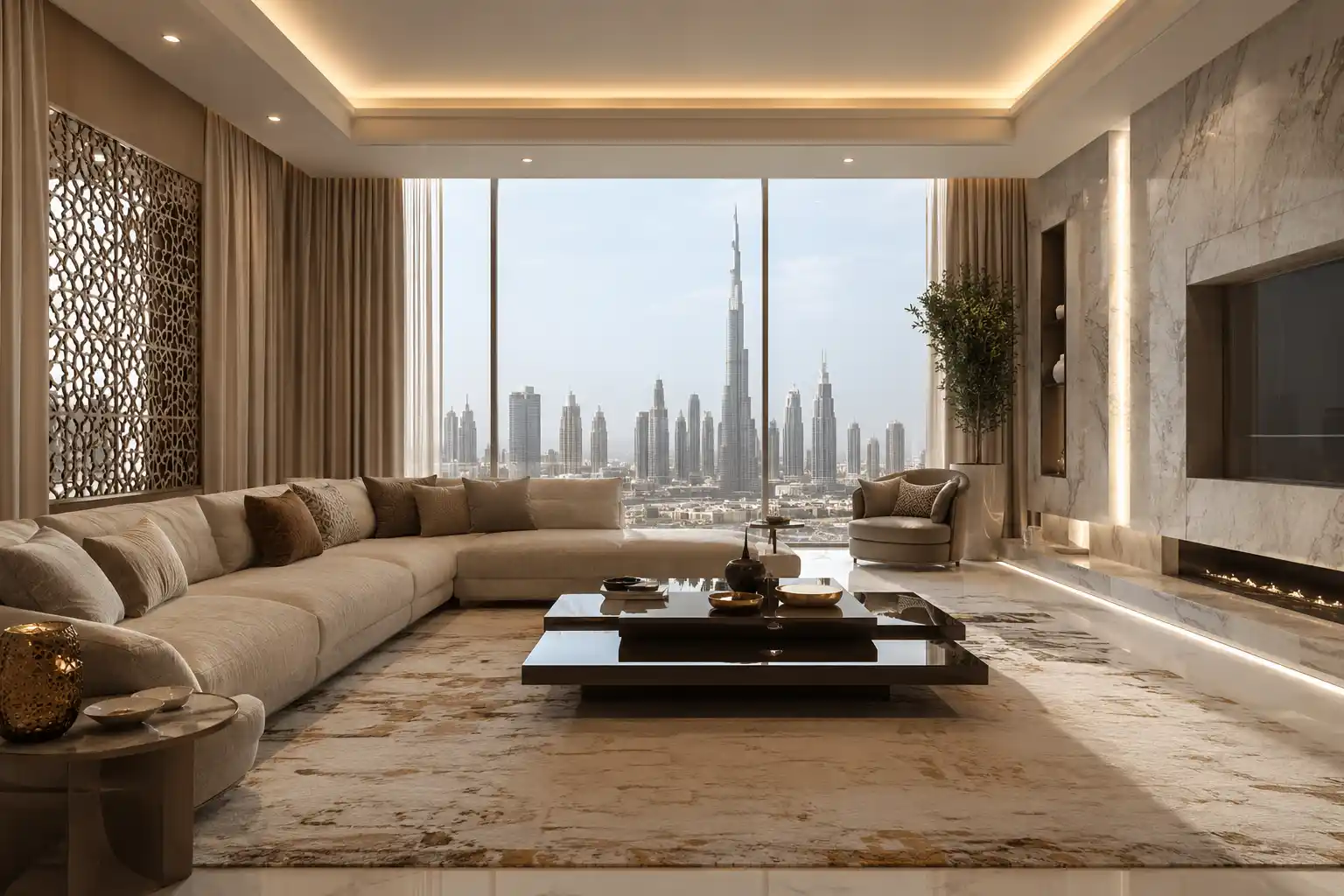 Modern luxury UAE home interior with contemporary living room décor