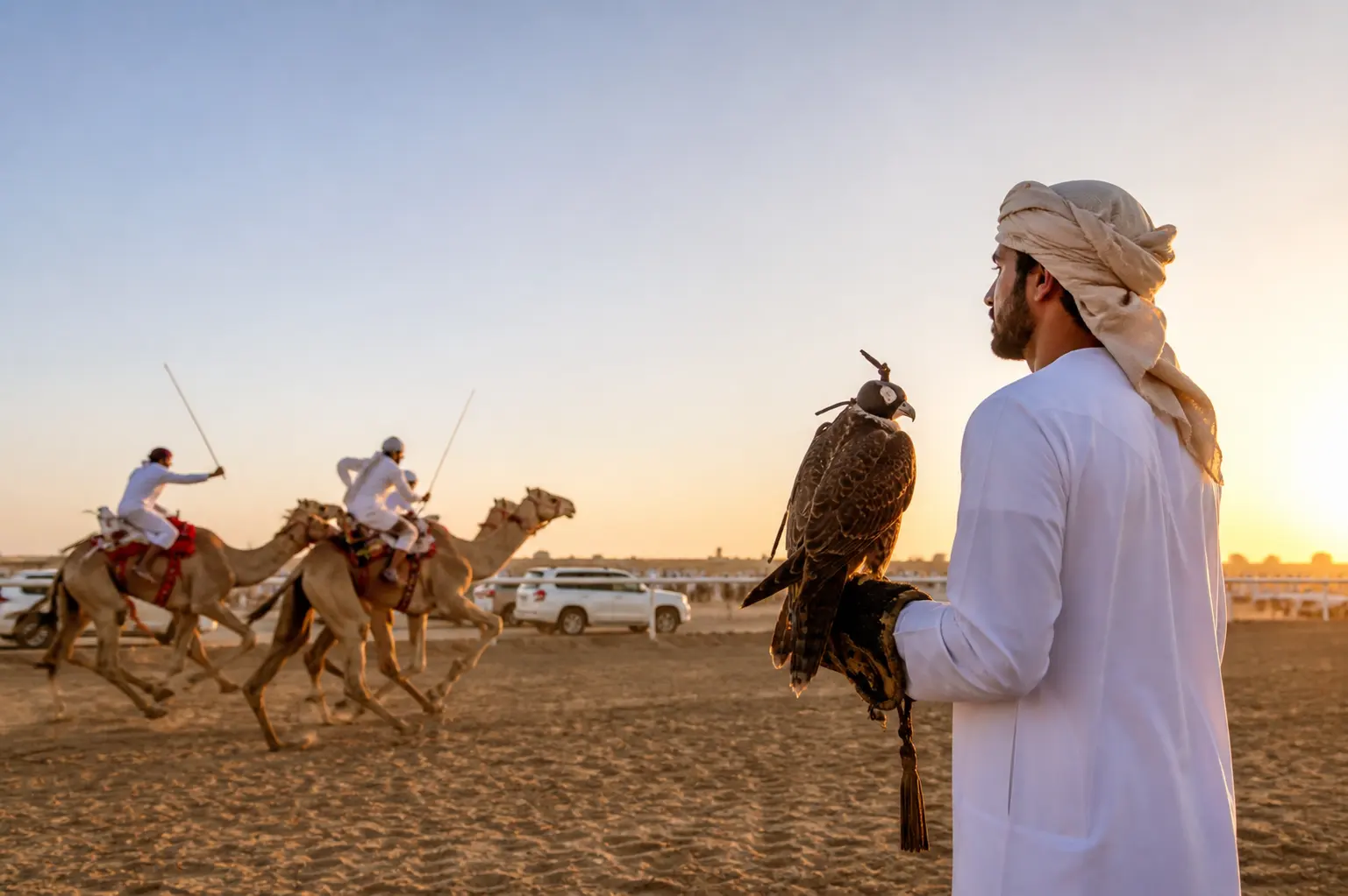 traditional UAE sport camel racing in desert environment