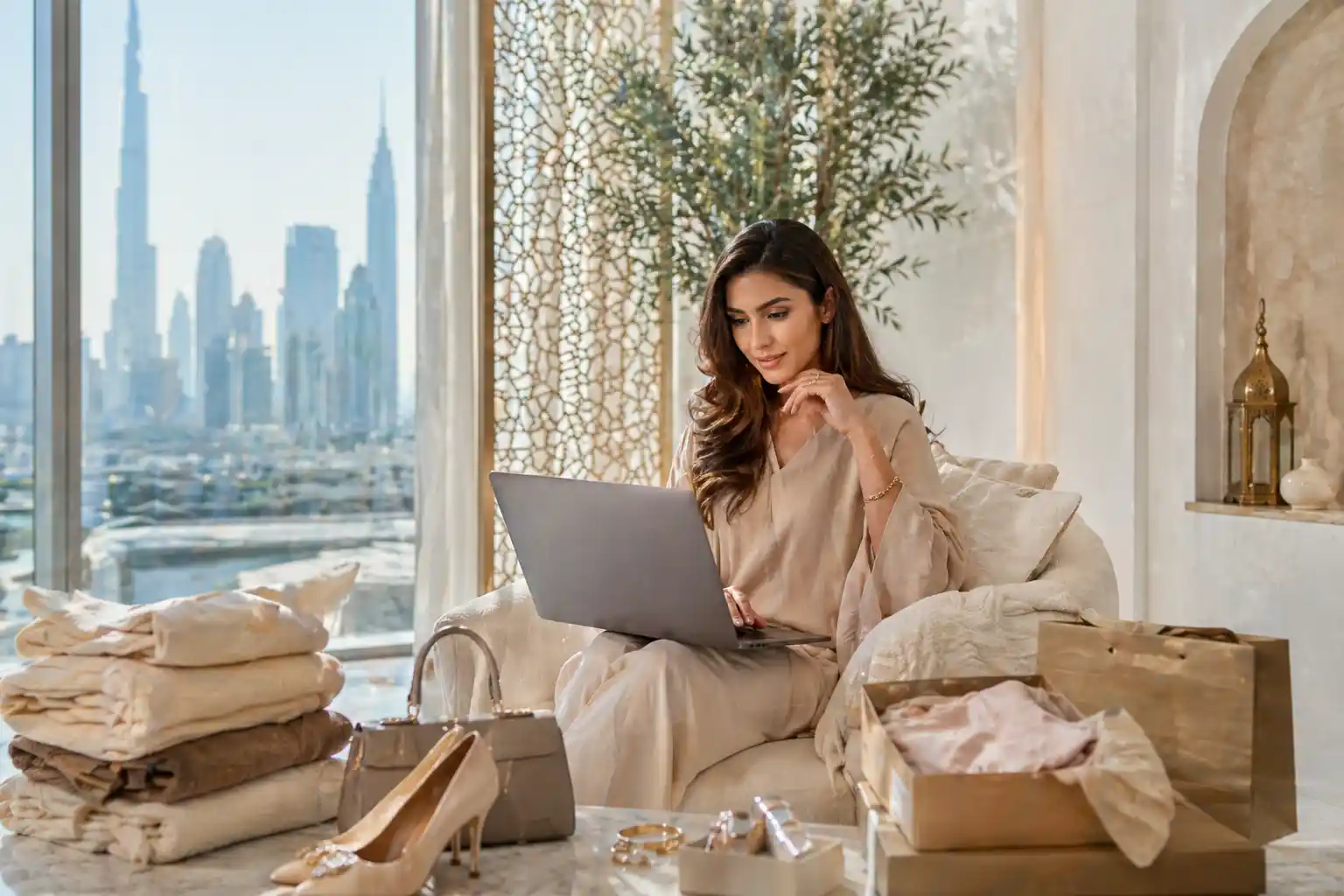 Modern UAE online fashion shopping scene with clothing, accessories, jewellery, and mobile ecommerce browsing