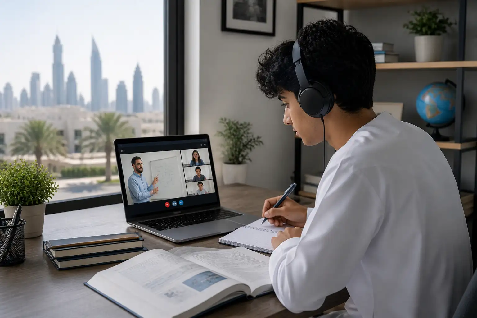 Student in UAE using laptop for online learning and digital courses