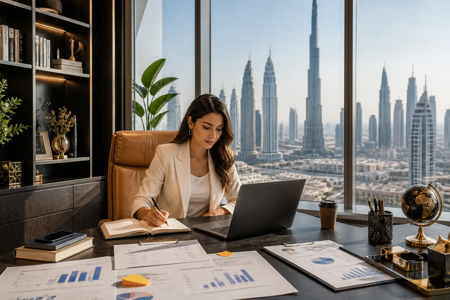 Foreign entrepreneur planning business setup in Dubai office environment