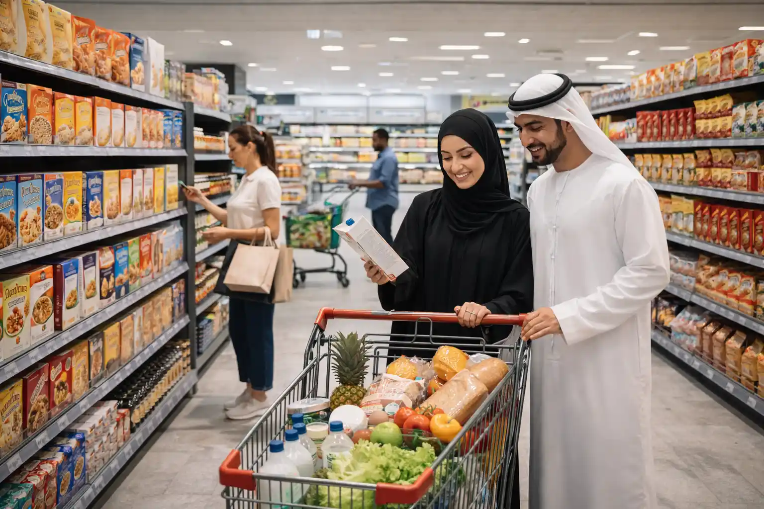 modern supermarket UAE interior shoppers grocery aisles