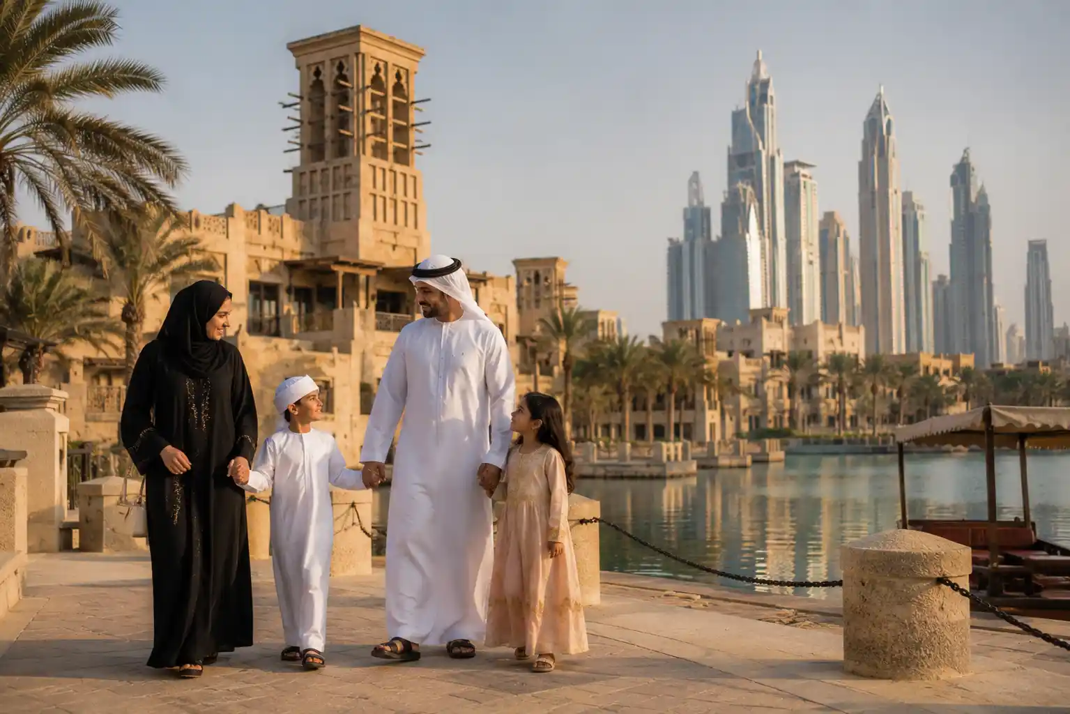 Traditional Emirati culture alongside modern UAE city life