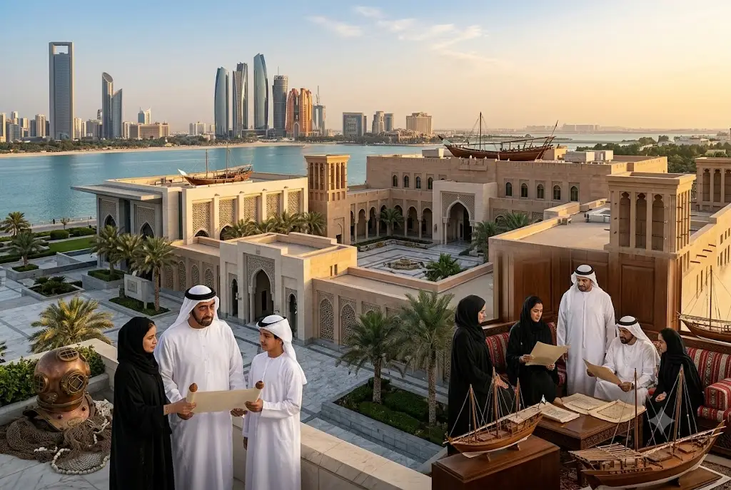Visual representation of the Al Nahyan family heritage and leadership legacy in Abu Dhabi