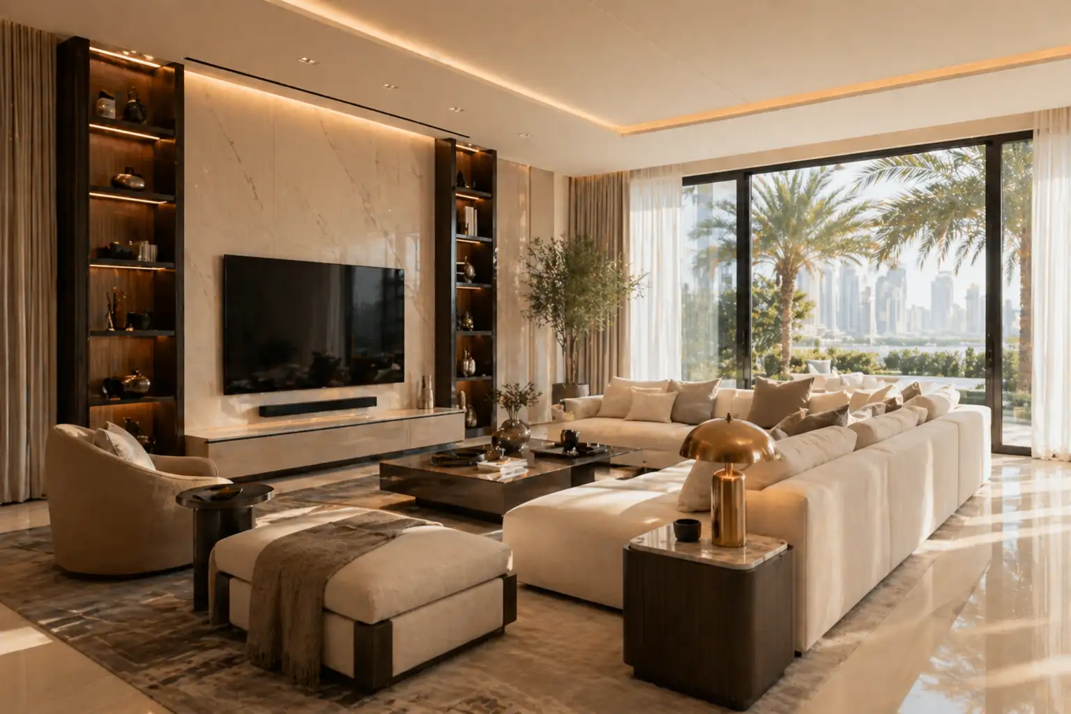 Modern luxury living room designed by interior design company in UAE