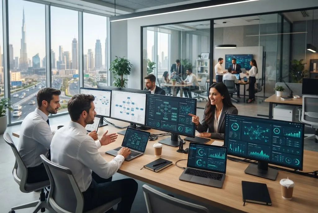 Business process optimization helping a UAE company improve workflows using business automation and security systems.