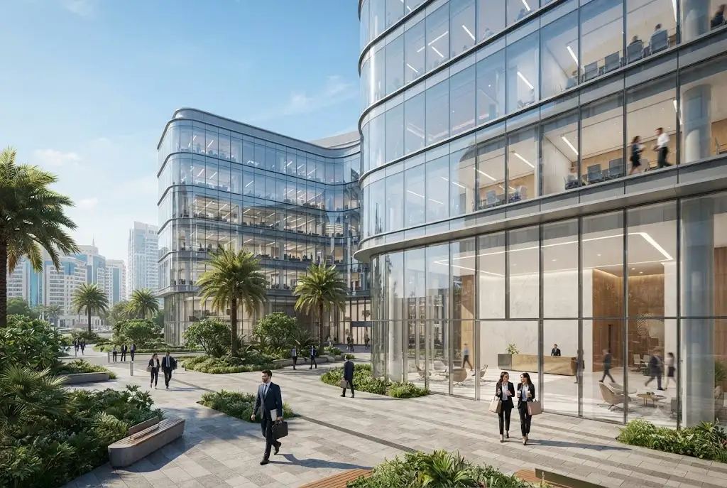 Business Village Dubai commercial office complex in Deira offering modern office spaces for businesses.