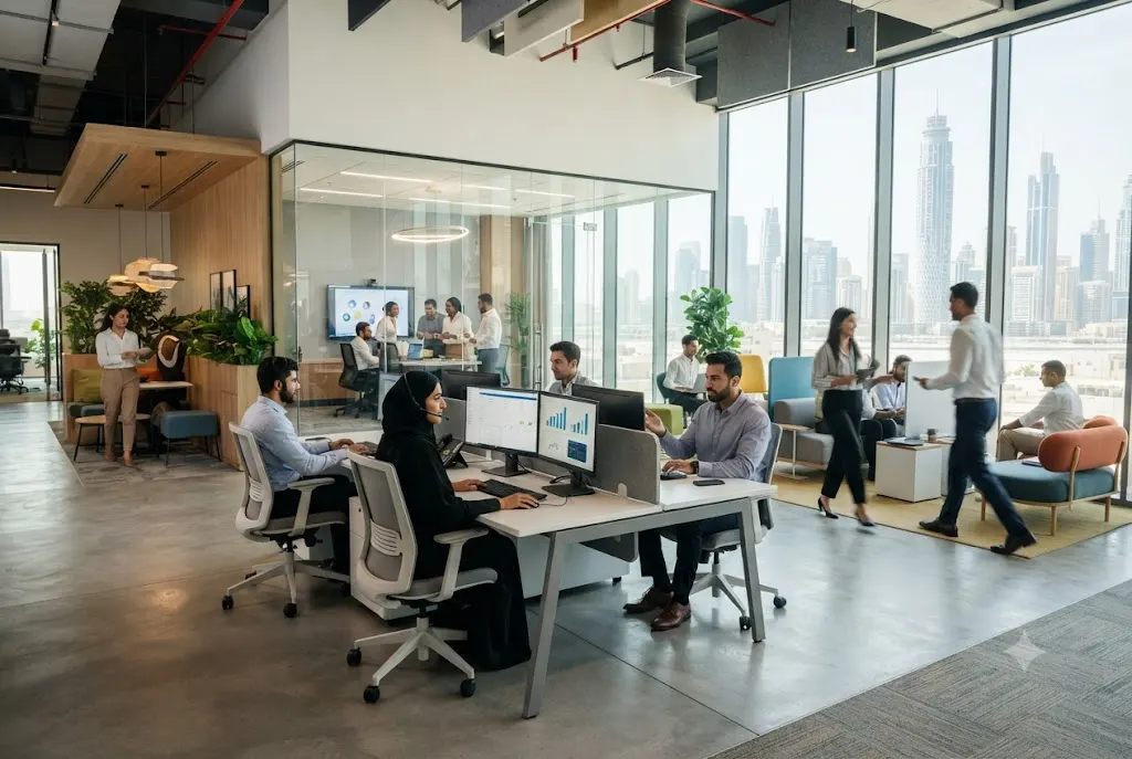 Sutherland Global Services jobs professionals working in a modern UAE corporate office